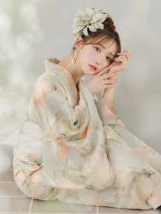 画像1: 【即日発送】アイシーミントフラワー浴衣 【浴衣3点セット 浴衣/帯/下駄】 [YMT] (1)