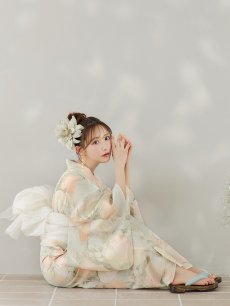 画像2: 【即日発送】アイシーミントフラワー浴衣 【浴衣3点セット 浴衣/帯/下駄】 [YMT] (2)