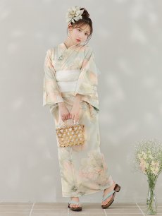 画像4: 【即日発送】アイシーミントフラワー浴衣 【浴衣3点セット 浴衣/帯/下駄】 [YMT] (4)