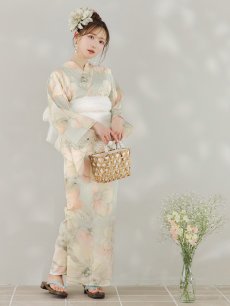 画像5: 【即日発送】アイシーミントフラワー浴衣 【浴衣3点セット 浴衣/帯/下駄】 [YMT] (5)