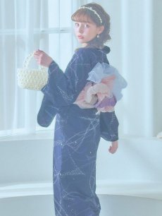 画像1: 【即日発送！】ネイビー夜空浴衣 【浴衣3点セット 浴衣/帯/下駄】 [YMT] (1)