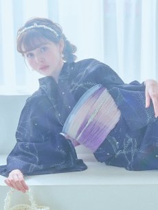 画像15: 【即日発送！】ネイビー夜空浴衣 【浴衣3点セット 浴衣/帯/下駄】 [YMT] (15)