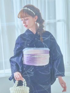 画像2: 【即日発送！】ネイビー夜空浴衣 【浴衣3点セット 浴衣/帯/下駄】 [YMT] (2)