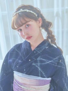 画像3: 【即日発送！】ネイビー夜空浴衣 【浴衣3点セット 浴衣/帯/下駄】 [YMT] (3)