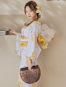 画像1: 【即日発送】アンニュイイエローフラワー浴衣 【浴衣3点セット 浴衣/帯/下駄】 [YMT] (1)