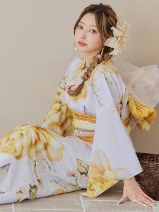 画像18: 【即日発送】アンニュイイエローフラワー浴衣 【浴衣3点セット 浴衣/帯/下駄】 [YMT] (18)