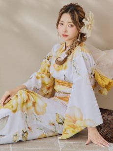 画像3: 【即日発送】アンニュイイエローフラワー浴衣 【浴衣3点セット 浴衣/帯/下駄】 [YMT] (3)