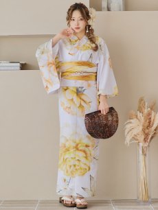 画像4: 【即日発送】アンニュイイエローフラワー浴衣 【浴衣3点セット 浴衣/帯/下駄】 [YMT] (4)