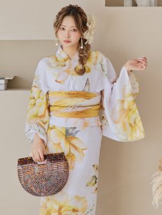 画像5: 【即日発送】アンニュイイエローフラワー浴衣 【浴衣3点セット 浴衣/帯/下駄】 [YMT] (5)