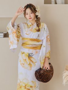 画像7: 【即日発送】アンニュイイエローフラワー浴衣 【浴衣3点セット 浴衣/帯/下駄】 [YMT] (7)