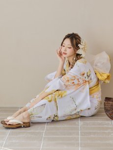 画像8: 【即日発送】アンニュイイエローフラワー浴衣 【浴衣3点セット 浴衣/帯/下駄】 [YMT] (8)
