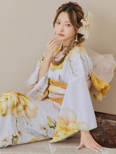 画像9: 【即日発送】アンニュイイエローフラワー浴衣 【浴衣3点セット 浴衣/帯/下駄】 [YMT] (9)