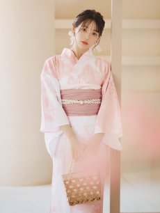 画像13: 【即日発送】ニュアンスピンクフラワー浴衣 【浴衣3点セット 浴衣/帯/下駄】 [YMT] (13)