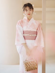 画像14: 【即日発送】ニュアンスピンクフラワー浴衣 【浴衣3点セット 浴衣/帯/下駄】 [YMT] (14)