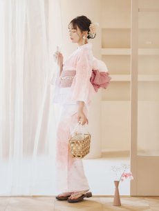 画像15: 【即日発送】ニュアンスピンクフラワー浴衣 【浴衣3点セット 浴衣/帯/下駄】 [YMT] (15)