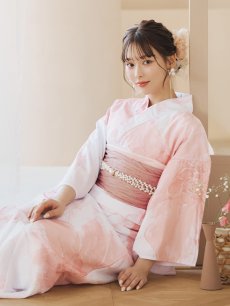 画像2: 【即日発送】ニュアンスピンクフラワー浴衣 【浴衣3点セット 浴衣/帯/下駄】 [YMT] (2)