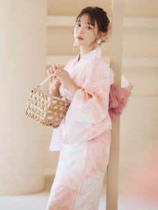 画像3: 【即日発送】ニュアンスピンクフラワー浴衣 【浴衣3点セット 浴衣/帯/下駄】 [YMT] (3)