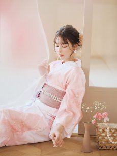 画像6: 【即日発送】ニュアンスピンクフラワー浴衣 【浴衣3点セット 浴衣/帯/下駄】 [YMT] (6)