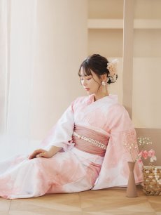 画像7: 【即日発送】ニュアンスピンクフラワー浴衣 【浴衣3点セット 浴衣/帯/下駄】 [YMT] (7)