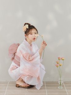 画像12: 【即日発送】ニュアンスピンクフラワー浴衣 【浴衣3点セット 浴衣/帯/下駄】 [YMT] (12)