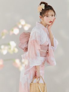 画像14: 【即日発送】ニュアンスピンクフラワー浴衣 【浴衣3点セット 浴衣/帯/下駄】 [YMT] (14)