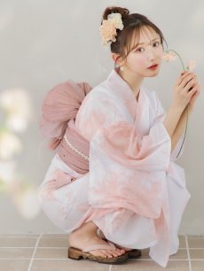 画像2: 【即日発送】ニュアンスピンクフラワー浴衣 【浴衣3点セット 浴衣/帯/下駄】 [YMT] (2)