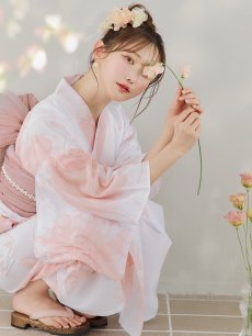 画像3: 【即日発送】ニュアンスピンクフラワー浴衣 【浴衣3点セット 浴衣/帯/下駄】 [YMT] (3)