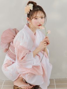 画像7: 【即日発送】ニュアンスピンクフラワー浴衣 【浴衣3点セット 浴衣/帯/下駄】 [YMT] (7)