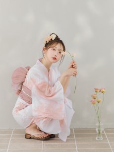 画像9: 【即日発送】ニュアンスピンクフラワー浴衣 【浴衣3点セット 浴衣/帯/下駄】 [YMT] (9)