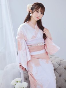 画像1: 【即日発送】ニュアンスピンクフラワー浴衣 【浴衣3点セット 浴衣/帯/下駄】 [YMT] (1)