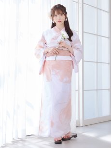 画像2: 【即日発送】ニュアンスピンクフラワー浴衣 【浴衣3点セット 浴衣/帯/下駄】 [YMT] (2)