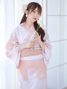 画像3: 【即日発送】ニュアンスピンクフラワー浴衣 【浴衣3点セット 浴衣/帯/下駄】 [YMT] (3)