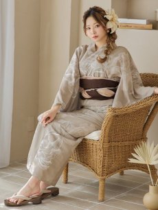 画像10: 【即日発送】ニュアンスフラワーベージュ浴衣 【浴衣3点セット 浴衣/帯/下駄】 [YMT] (10)