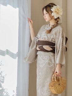 画像11: 【即日発送】ニュアンスフラワーベージュ浴衣 【浴衣3点セット 浴衣/帯/下駄】 [YMT] (11)