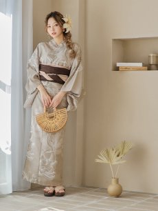 画像12: 【即日発送】ニュアンスフラワーベージュ浴衣 【浴衣3点セット 浴衣/帯/下駄】 [YMT] (12)