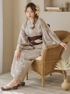 画像13: 【即日発送】ニュアンスフラワーベージュ浴衣 【浴衣3点セット 浴衣/帯/下駄】 [YMT] (13)
