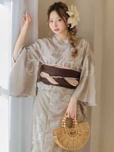 画像14: 【即日発送】ニュアンスフラワーベージュ浴衣 【浴衣3点セット 浴衣/帯/下駄】 [YMT] (14)
