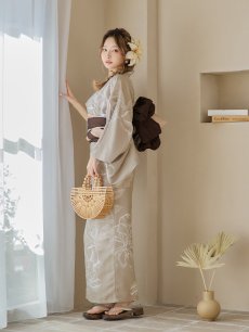 画像15: 【即日発送】ニュアンスフラワーベージュ浴衣 【浴衣3点セット 浴衣/帯/下駄】 [YMT] (15)