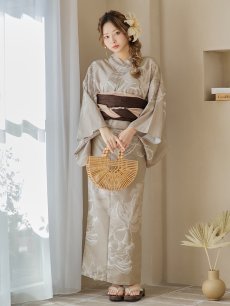 画像4: 【即日発送】ニュアンスフラワーベージュ浴衣 【浴衣3点セット 浴衣/帯/下駄】 [YMT] (4)