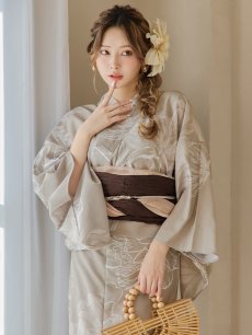 画像5: 【即日発送】ニュアンスフラワーベージュ浴衣 【浴衣3点セット 浴衣/帯/下駄】 [YMT] (5)