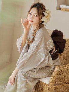 画像6: 【即日発送】ニュアンスフラワーベージュ浴衣 【浴衣3点セット 浴衣/帯/下駄】 [YMT] (6)