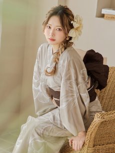 画像8: 【即日発送】ニュアンスフラワーベージュ浴衣 【浴衣3点セット 浴衣/帯/下駄】 [YMT] (8)