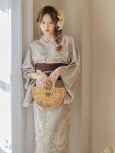 画像9: 【即日発送】ニュアンスフラワーベージュ浴衣 【浴衣3点セット 浴衣/帯/下駄】 [YMT] (9)