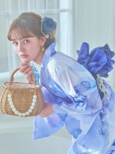 画像10: 【即日発送】水彩フラワーブルー浴衣 【浴衣3点セット 浴衣/帯/下駄】 [YMT] (10)