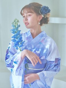 画像13: 【即日発送】水彩フラワーブルー浴衣 【浴衣3点セット 浴衣/帯/下駄】 [YMT] (13)