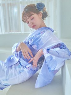 画像16: 【即日発送】水彩フラワーブルー浴衣 【浴衣3点セット 浴衣/帯/下駄】 [YMT] (16)