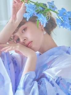 画像17: 【即日発送】水彩フラワーブルー浴衣 【浴衣3点セット 浴衣/帯/下駄】 [YMT] (17)