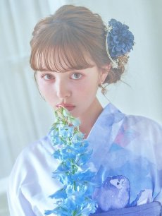 画像18: 【即日発送】水彩フラワーブルー浴衣 【浴衣3点セット 浴衣/帯/下駄】 [YMT] (18)