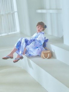 画像20: 【即日発送】水彩フラワーブルー浴衣 【浴衣3点セット 浴衣/帯/下駄】 [YMT] (20)