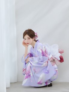 画像10: 【即日発送】【Riuコラボ】パープル地に咲く百合浴衣 【浴衣3点セット 浴衣/帯/下駄】 [YMT] (10)